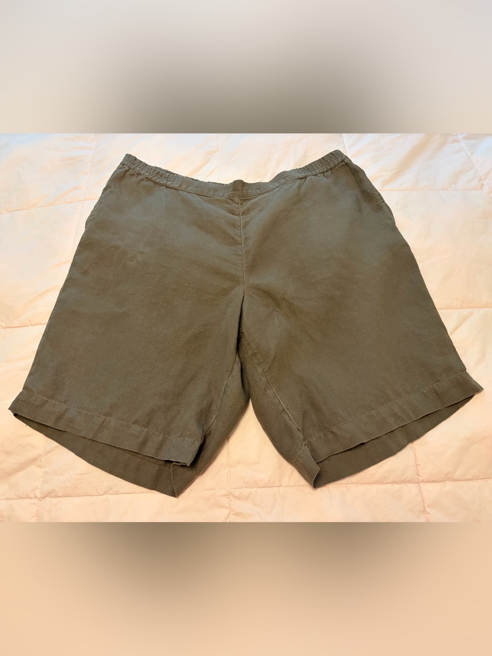 J. Jill Olive Green Linen Pull-On Shorts Elastic Back Waist